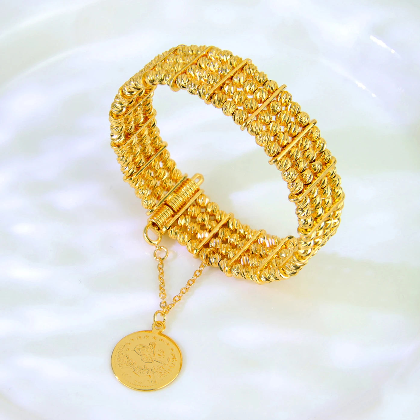 Bracelet de perles de mode arabe, plaqué or 24 carats, éthiopien, manchette de mariée, bracelets de mariage, bijoux vintage pour femmes musulmanes d'Oman
