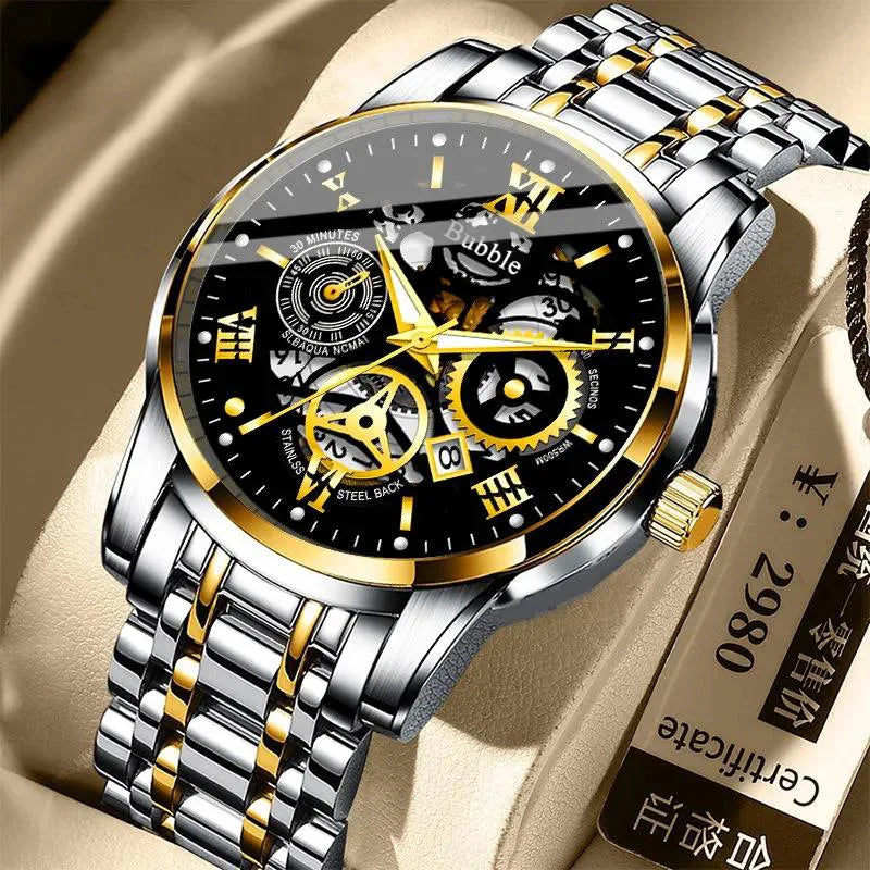 UTHAI Montre pour Homme Tendance Haut de gamme Luxe Léger Montres-bracelets à Quartz Polyvalentes Étanche Chiffres Romains Creux Horloge Masculine Montre