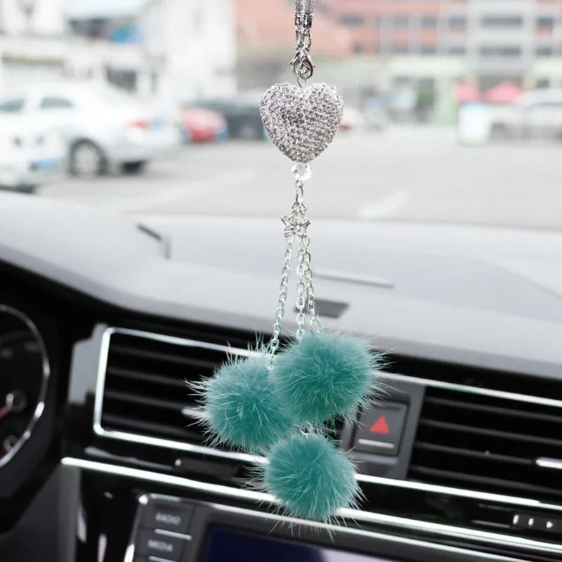 Accessoires de voiture mode diamant, pendentif boule de poils bling, pendentif rétroviseur de voiture, cadeau d'anniversaire, ornements de décoration de voiture