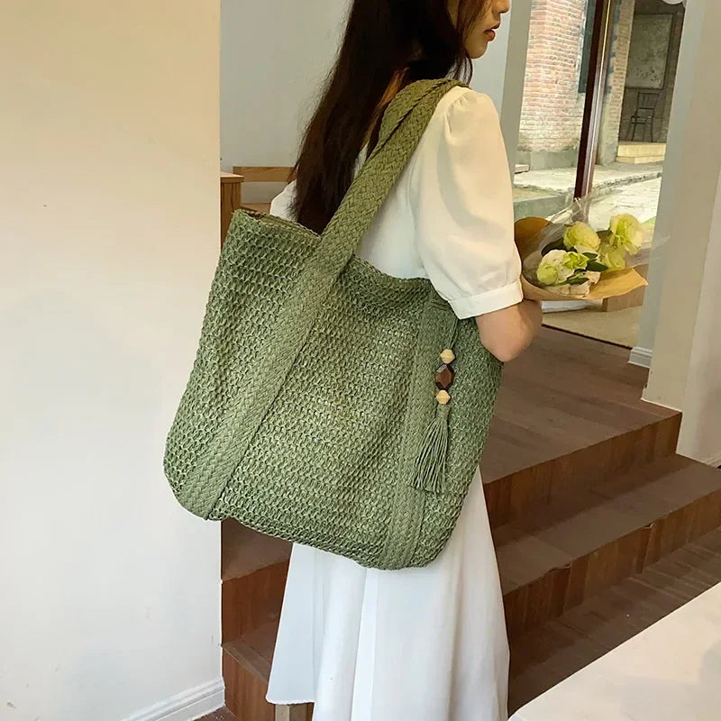 Sac à main élégant en paille tissée pour femme - Sac fourre-tout décontracté pour les vacances à la plage, les trajets quotidiens - Sacs à main rétro à bandoulière tendance 2024