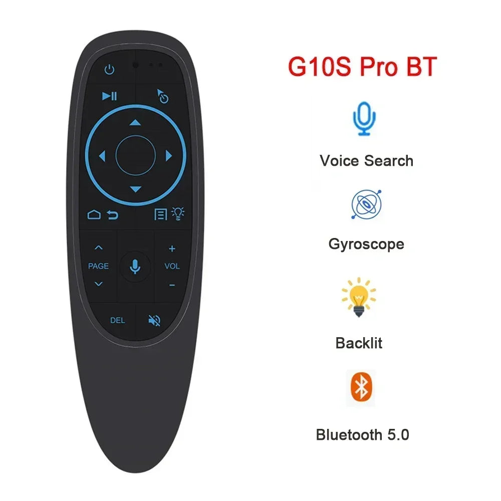 Télécommande vocale G10S PRO BT 2,4 G avec souris gyroscopique sans fil BT5.0 Télécommande intelligente rétroéclairée pour boîtier TV Android
