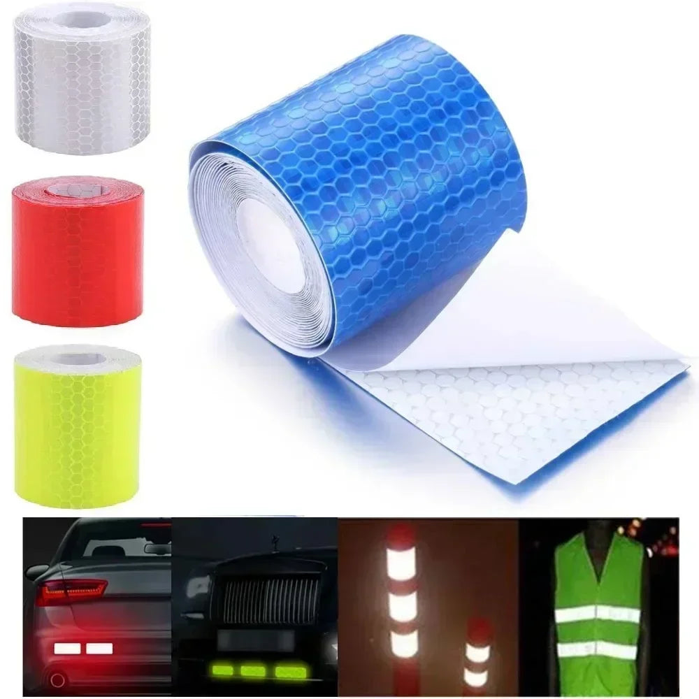 Ruban réfléchissant d'avertissement 5cm*1m Bande réfléchissante de voiture Avertissement de sécurité Autocollant de décoration de voiture Réflecteur à grille de couleur