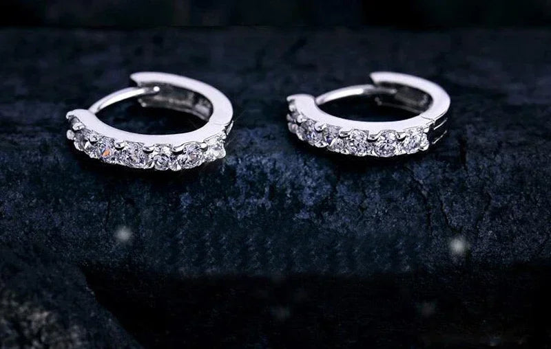 Fashion 925 Sterling Silver Earrings 10mm Circle Zircon Hoop Earring for Grils Woman Wedding Accessories Jewelry Gifts