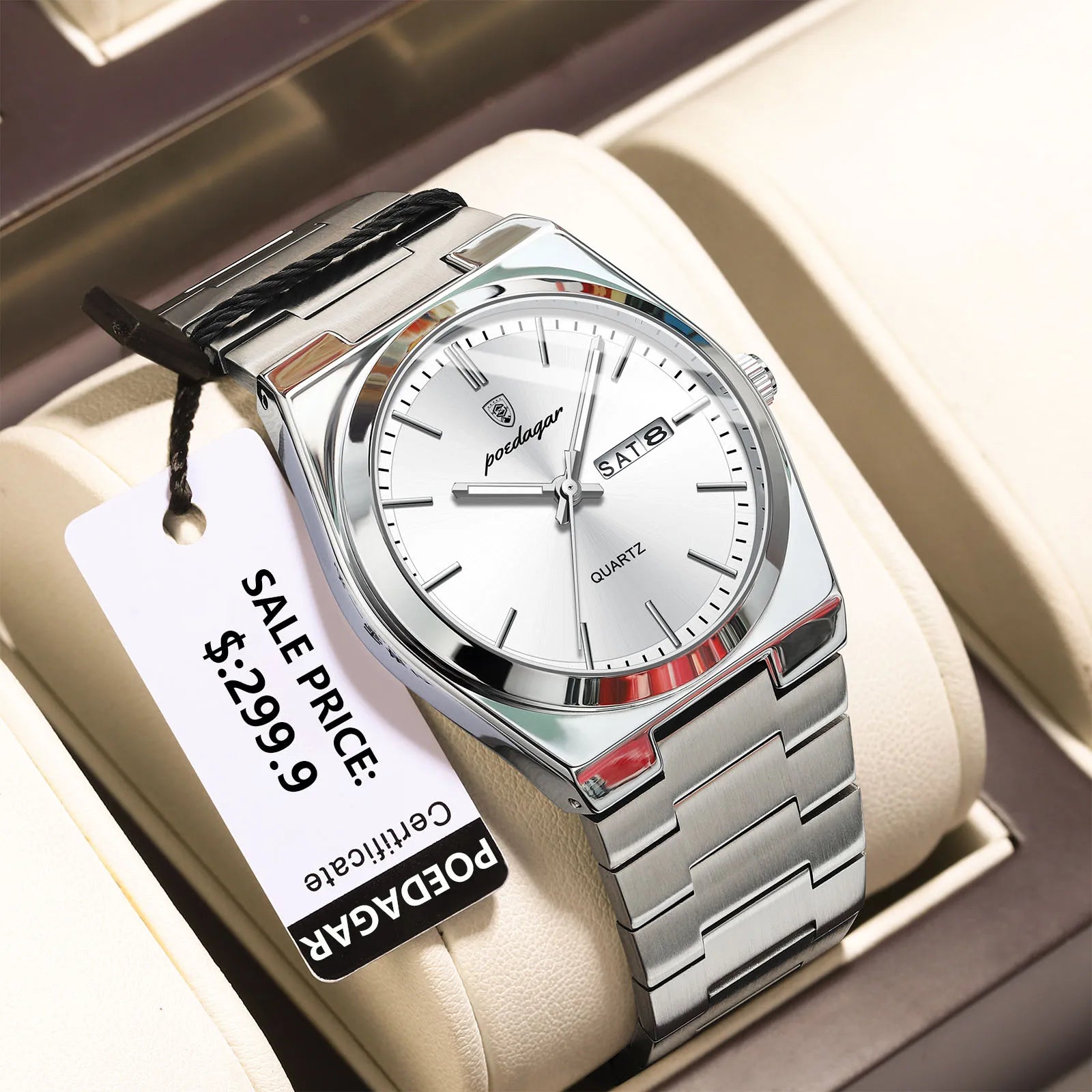 POEDAGAR Montres de luxe pour hommes Étanche Lumineuse Date Semaine Montre Homme Acier Inoxydable Décontracté Mode Quartz Montre-bracelet Homme Reloj