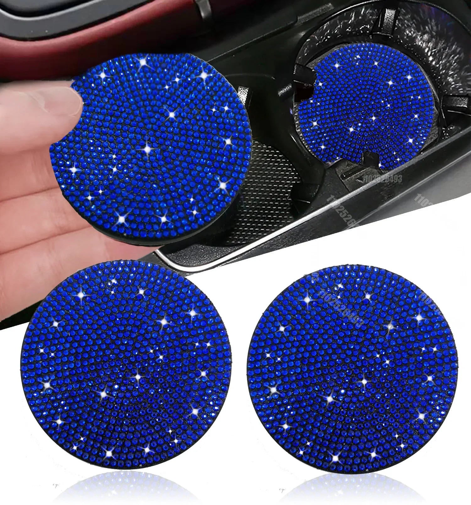 2 Pcs Tapis de dessous de verre de voiture en diamant, tapis antidérapant pour fente de tasse d'eau, gadget scintillant en silicone, tapis de porte-gobelet, accessoires de décoration intérieure automatique