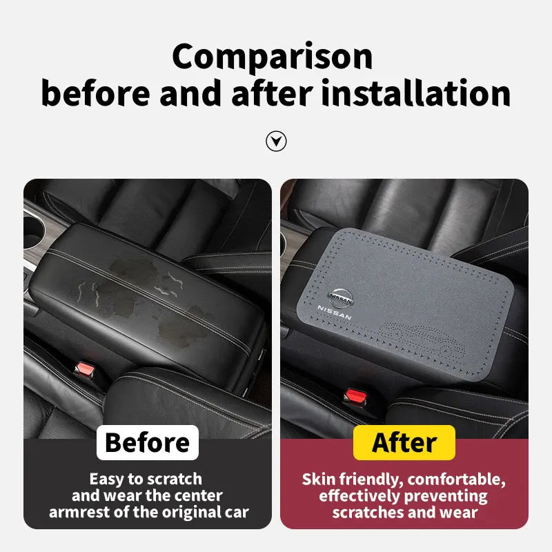 Leather Car Armrest Box Height Pad Universal Leather Armrest Cushion For Nissan  X-Trail Qashqai Micra NOTE Patrol Pulsar NISMO