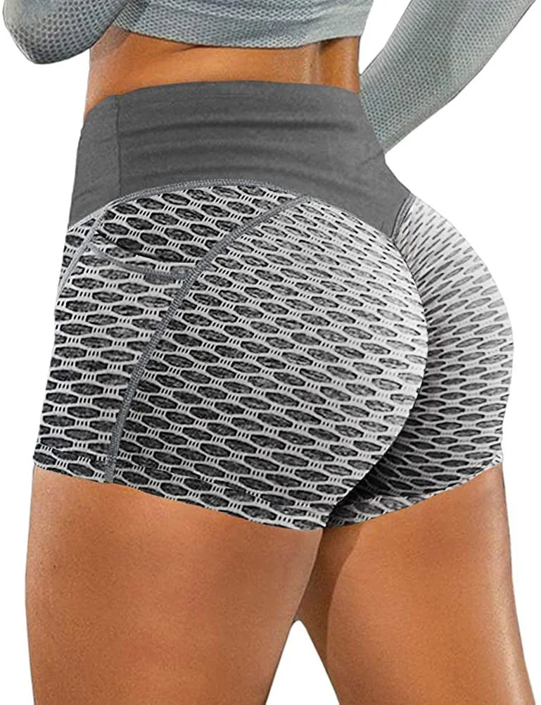 Shorts taille haute, rehausseurs de hanches, shorts de fitness sans couture, shorts de sport tricotés très élastiques, rehausseurs de hanches à la mode pour la course.