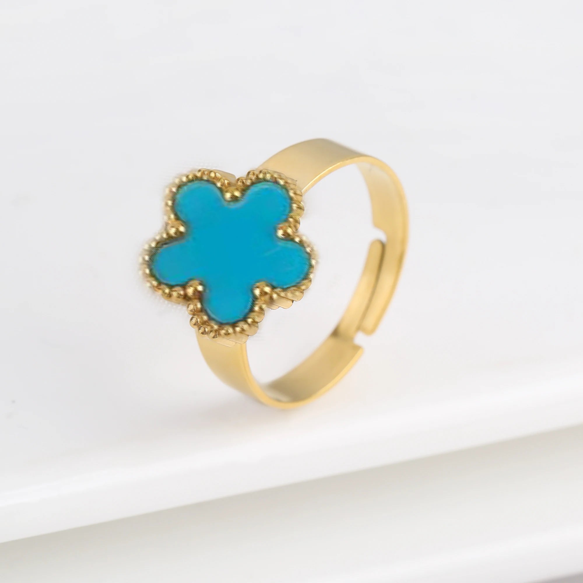 Bague Ouverte Ajustable Simple en Acier Inoxydable Fleur à Cinq Feuilles Tendance pour Femme Fête Mariage Bijoux Accessoires Trèfle