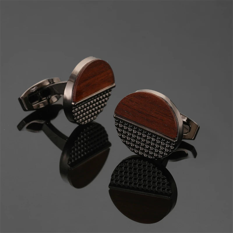 High quality carved redwood cufflinks fashionable French shirt brass material carved design, men's wedding metal cufflinks