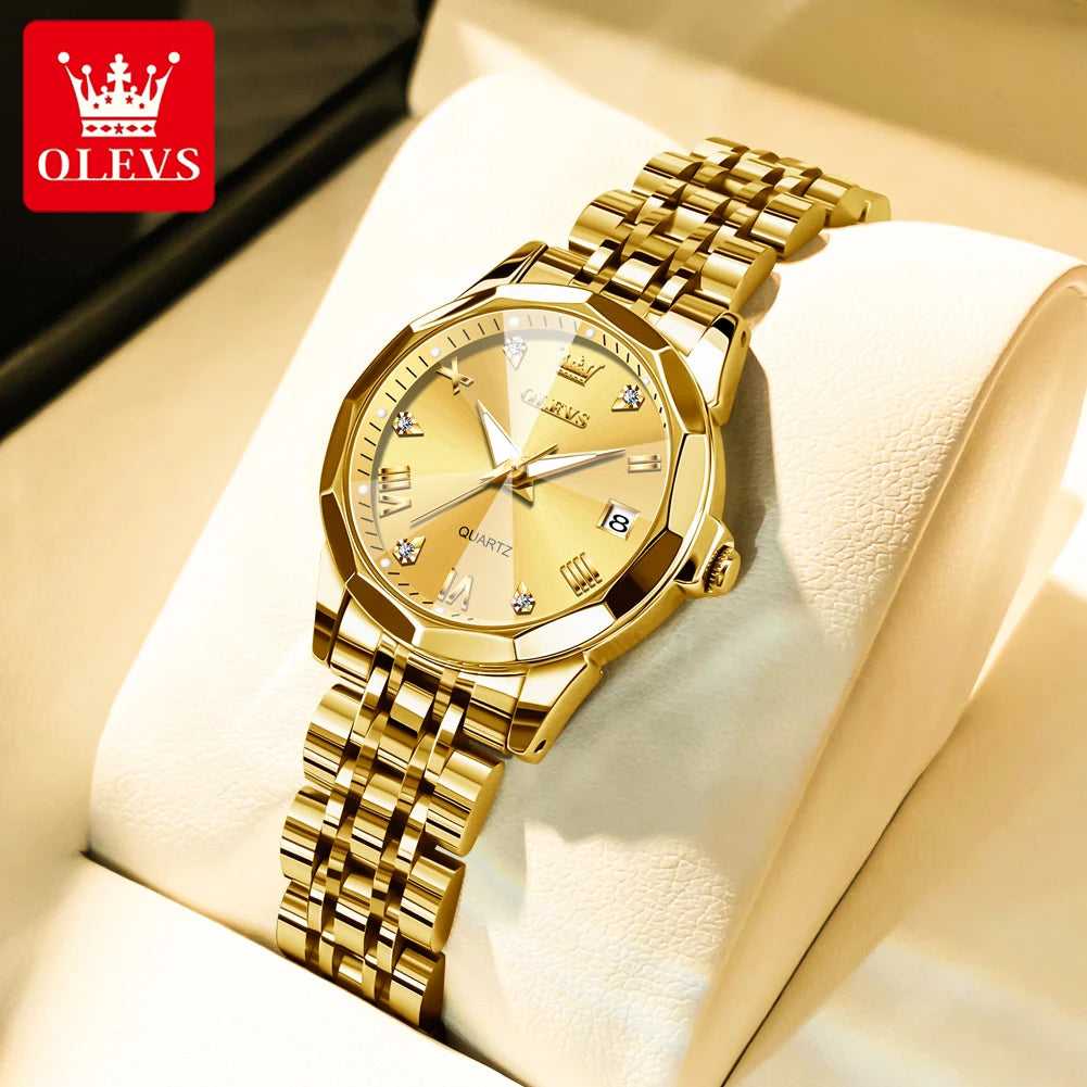 OLEVS 9931 Montre Femme Étanche Luxe Diamant Quartz Pour Femmes Échelle Romaine Calendrier Lumineux Élégante Montre-Bracelet Femme