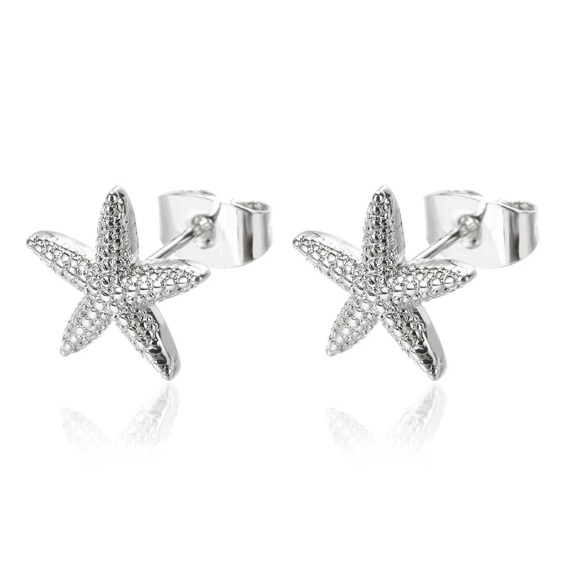 Vintage Summer Starfish Stainless Steel Stud Earrings For Women Simple Star Shell Earrings Stud Ocean Party Jewelry Gift