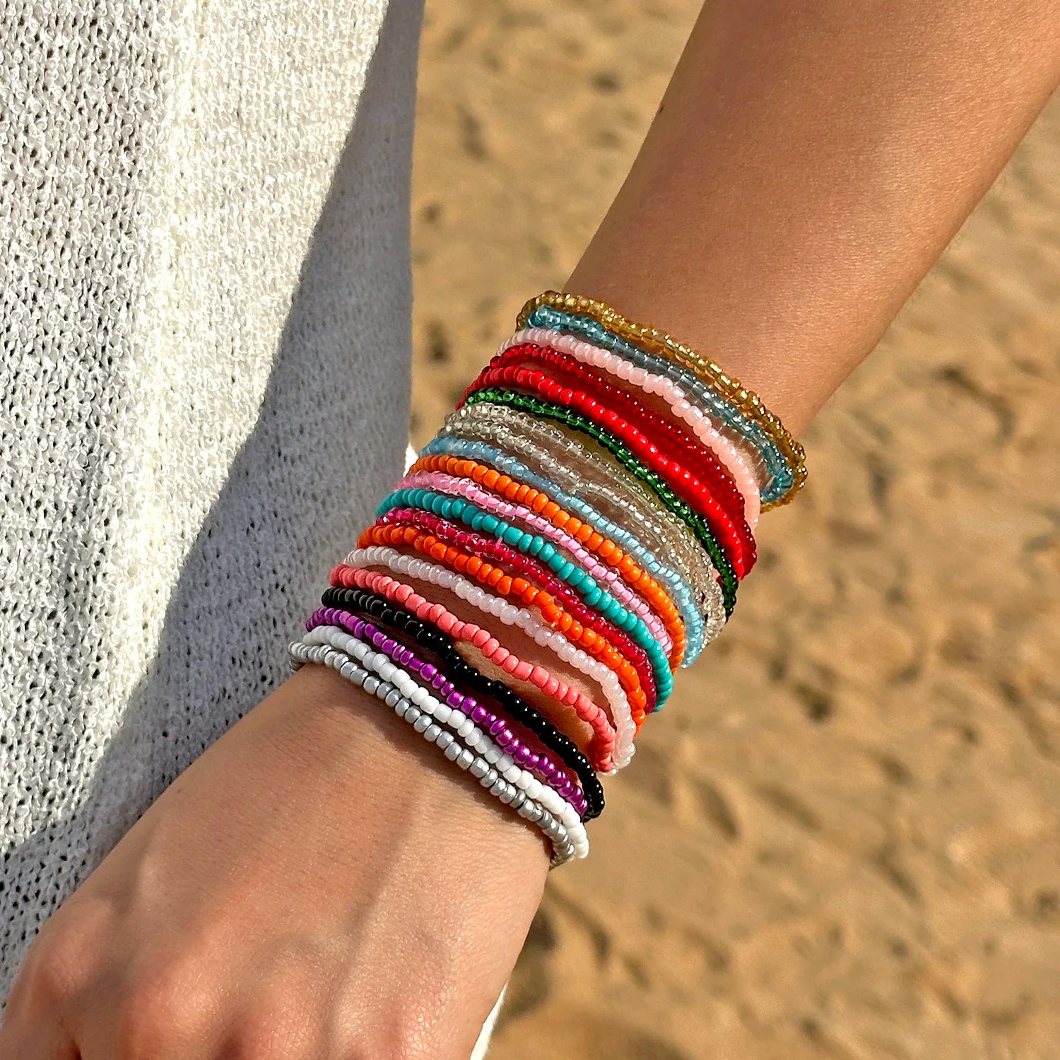 16/20 pièces/ensemble Bracelets de perles de riz colorées bohèmes pour femmes Style plage d'été Bracelet perlé Filles Bijoux de voyage vacances