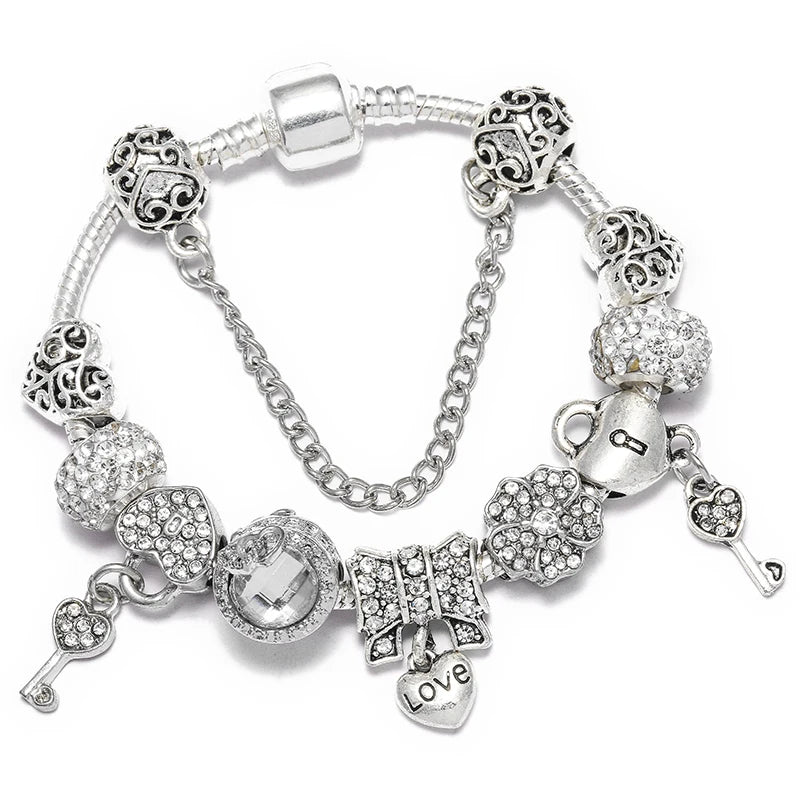 BAOPN Bracelets à breloques en perles cœur à cœur roses européennes pour femmes, bracelets et joncs de marque assortis, bijoux pour couple, livraison directe