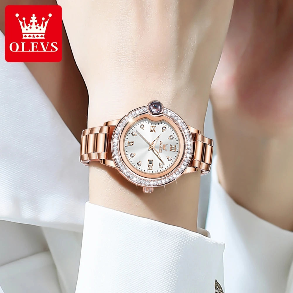 OLEVS 5588 Women's Watches Original Luxury Quartz Ladies Watch Diamond Bezel Wristwatch Waterproof Automatic Date Reloj Mujer
