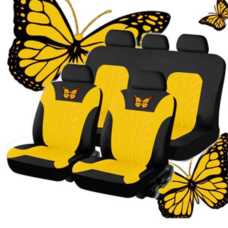 Housses de Siège de Voiture Complètes, Ensemble Universel de Housses de Siège Auto Broderie Motif Papillon