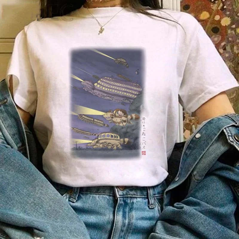 T-shirt Miyazaki Hayao Kawaii Graphique Vêtements Mode Totoro Studio Ghibli Mignon Anime T-shirt Femme Harajuku