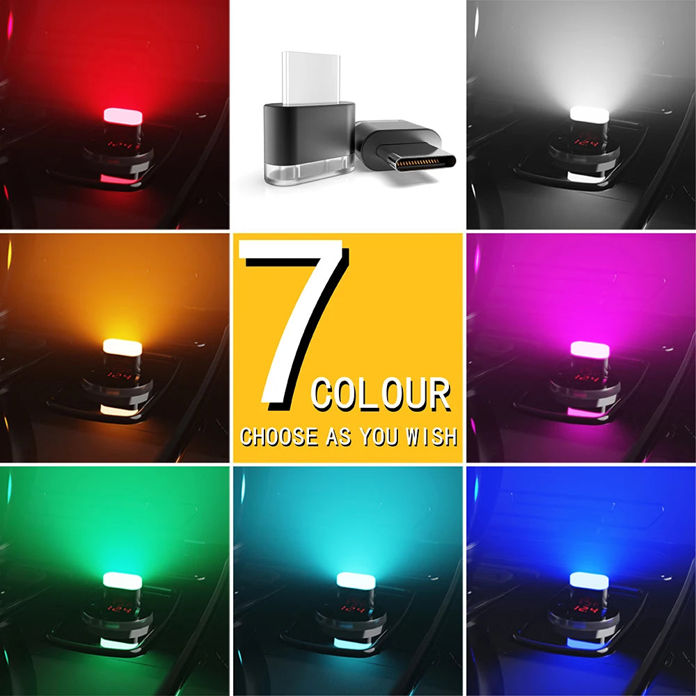 Nouvel éclairage d'ambiance intérieur de voiture Type-C, lumières de signalisation LED, lampe de lecture automatique, décorations, accessoires intérieurs de voiture