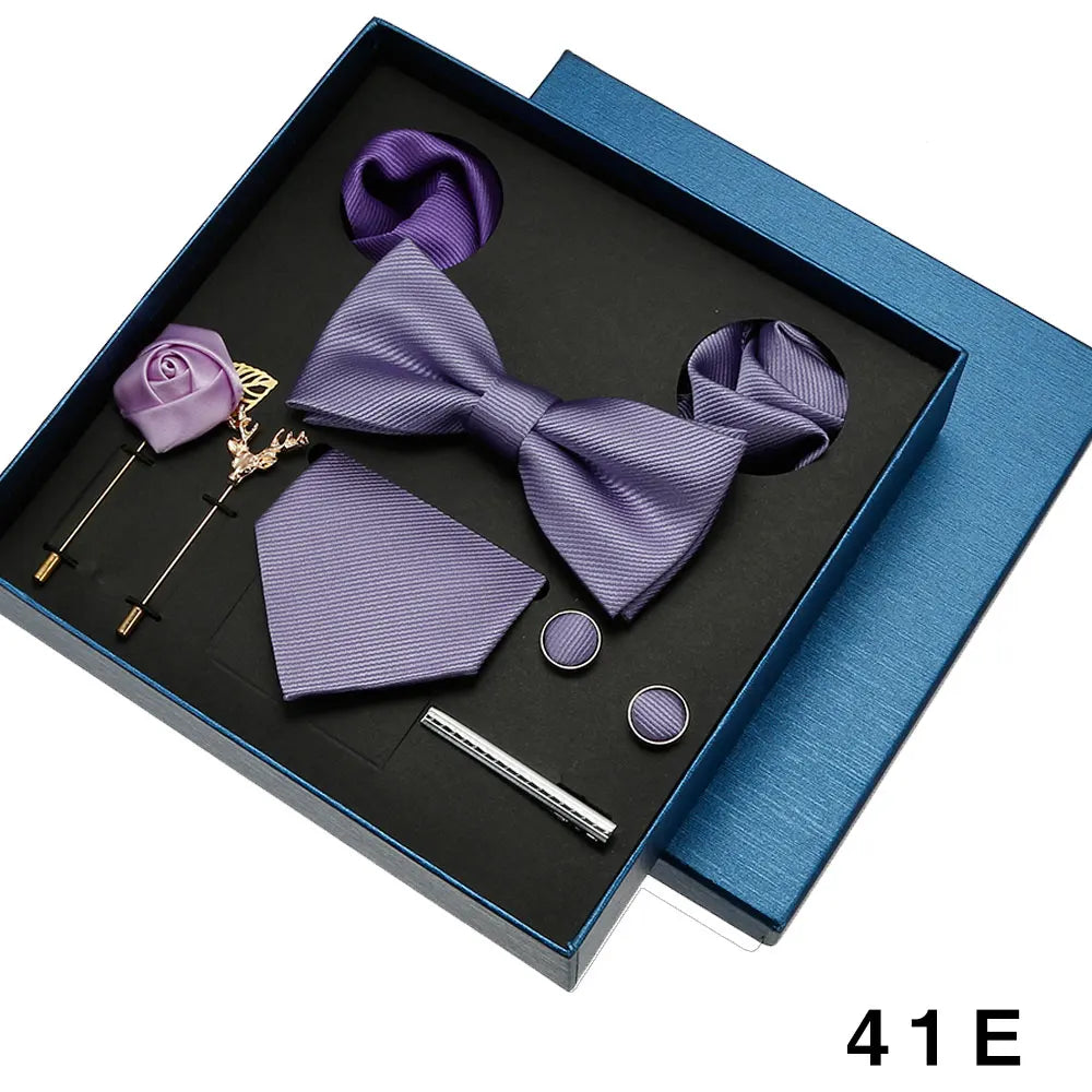 Cravate en soie pour hommes, nœud papillon, pochette, broches, boutons de manchette et pince à cravate pour hommes, accessoires de mariage rouge bordeaux, ensemble de cadeaux
