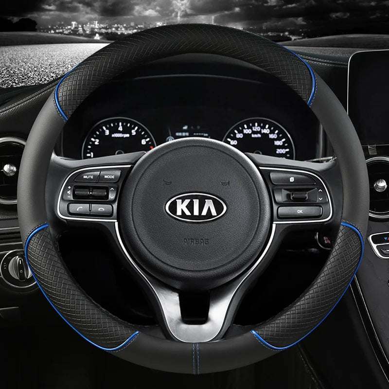 Housse de volant de voiture en cuir PU 38cm pour Kia Rio 2 3 4 X Line Kombi Berline K2 K3 K4 K5 KX1 KX3 KX5 Sportage Accessoires automobiles