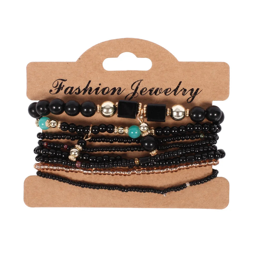Ensemble de Bracelets Bohémiens Faits à la Main avec Perles pour Femmes, Chaîne Perlé Colorée d'Été, Bijoux Bohèmes pour Filles