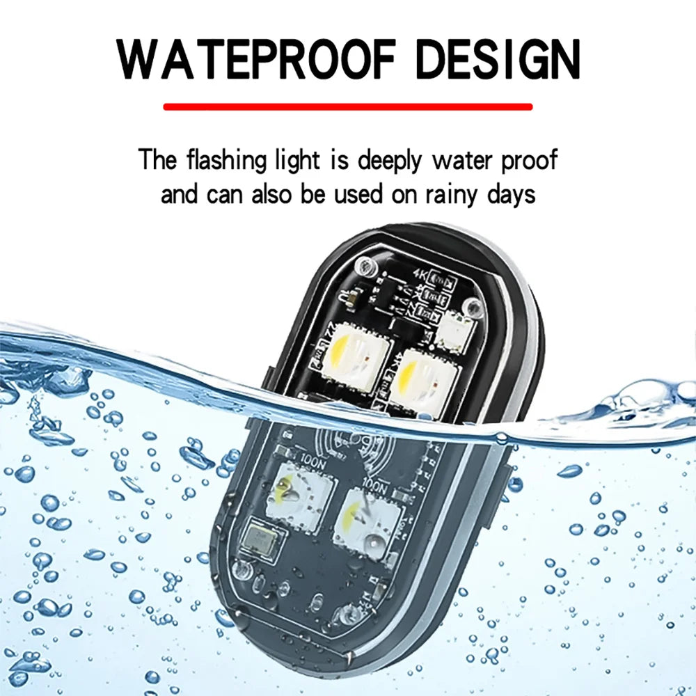 2/4 lampes stroboscopiques LED sans fil, lumière d'ambiance de voiture, 8 couleurs, lumières LED rechargeables, lumière d'avertissement LED anti-collision