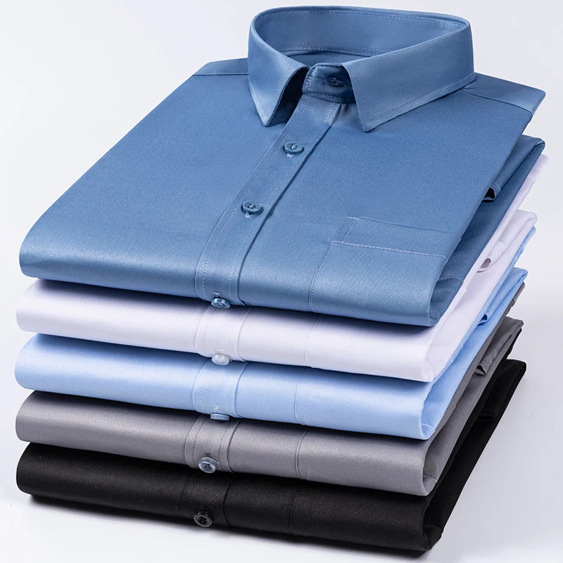 Nouvelle Élasticité Anti-Rides Chemises Homme Manches Longues Chemises Habillées Pour Homme Coupe Ajustée Camisa Social Chemise d'Affaires Chemise Blanche