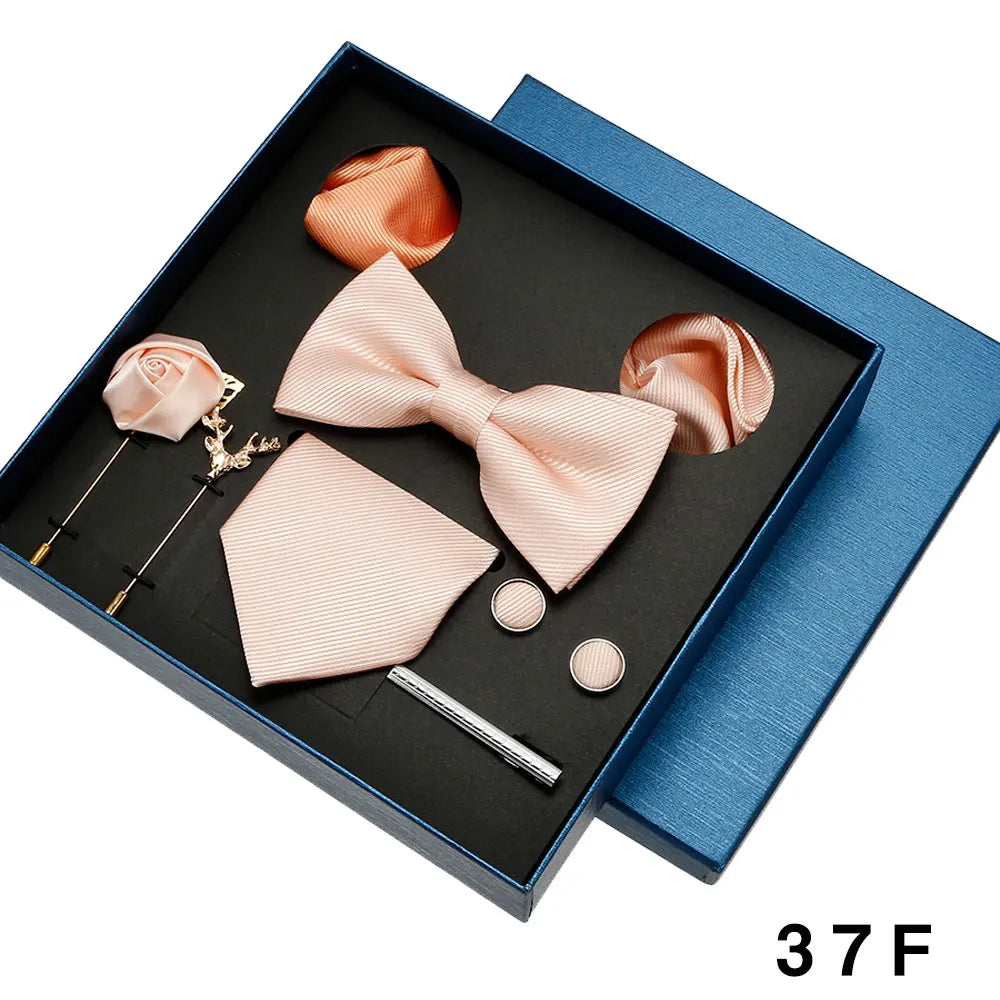 Cravate en soie pour hommes, nœud papillon, pochette, broches, boutons de manchette et pince à cravate pour hommes, accessoires de mariage rouge bordeaux, coffret cadeau
