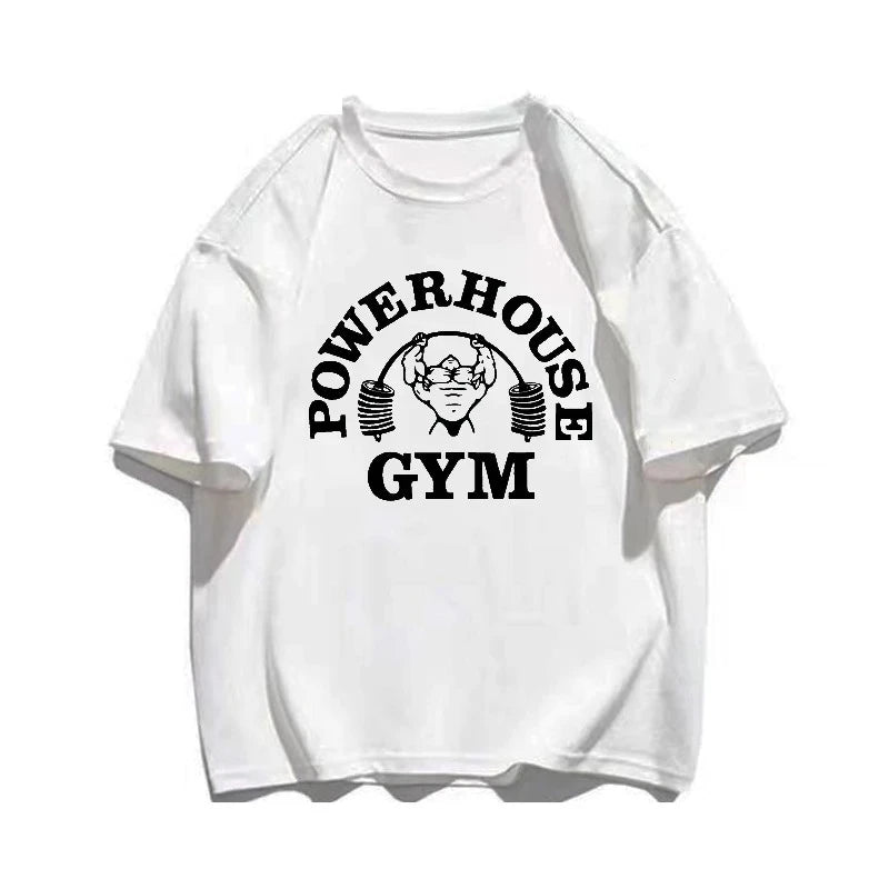 Summer Gym 100 Cotton Large Men's Letter Weightlifting Printed Round Neck T-shirt Street Outdoor High Quality Short Sleeve