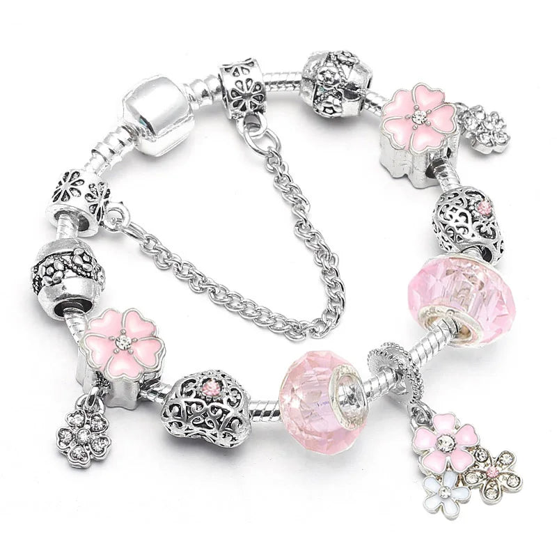 BAOPN Bracelets à breloques en perles cœur à cœur roses européennes pour femmes, bracelets et joncs de marque assortis, bijoux pour couple, livraison directe