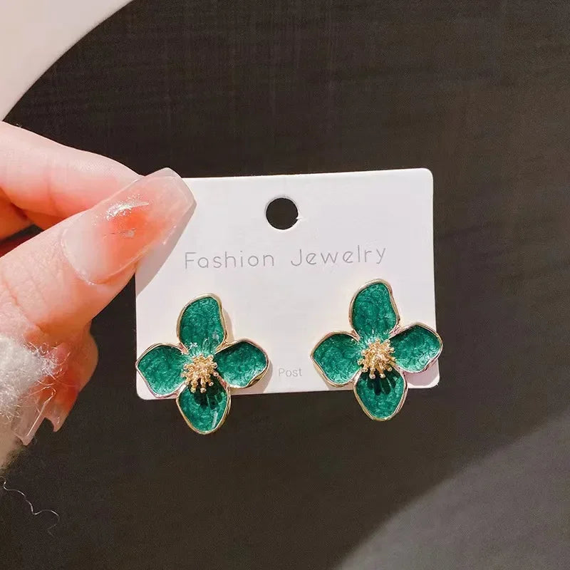 Nouvelle Mode Design Mignon Printemps/Été Fleur en Émail Bleu Rose Boucles d'Oreilles de Luxe Haut de Gamme Cadeaux de Fête pour Femmes Bijoux