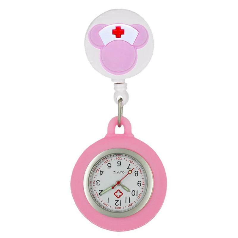 Montre de poche rétractable avec motif de dessin animé mignon pour infirmière ou médecin, clips colorés pour l'hôpital, le médical, les femmes et les hommes, avec badge enrouleur.