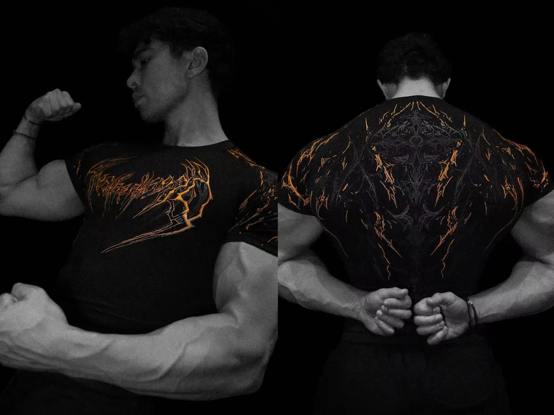 T-shirt de sport de compression pour hommes, imprimé éclair gothique, haut de gym, fitness, séchage rapide, respirant, musculation, été