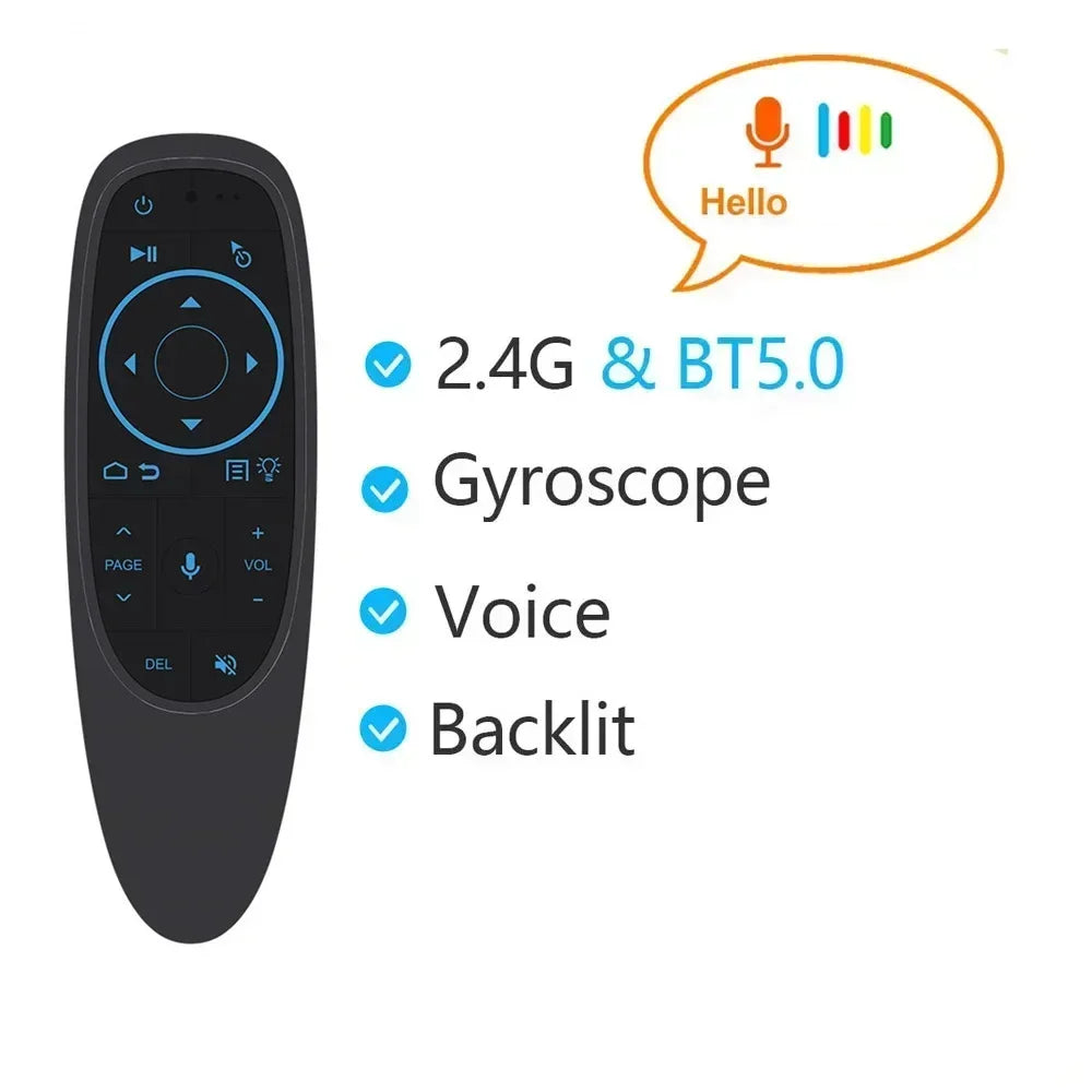 Télécommande vocale G10S PRO BT 2,4 G avec souris gyroscopique sans fil BT5.0 Télécommande intelligente rétroéclairée pour boîtier TV Android