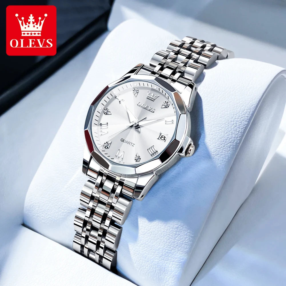 OLEVS 9931 Montre Femme Étanche Luxe Diamant Quartz Pour Femmes Échelle Romaine Calendrier Lumineux Élégante Montre-Bracelet Femme