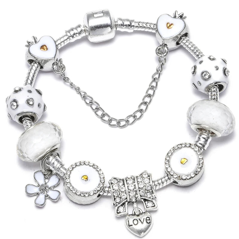 BAOPN Bracelets à breloques en perles cœur à cœur roses européennes pour femmes, bracelets et joncs de marque assortis, bijoux pour couple, livraison directe