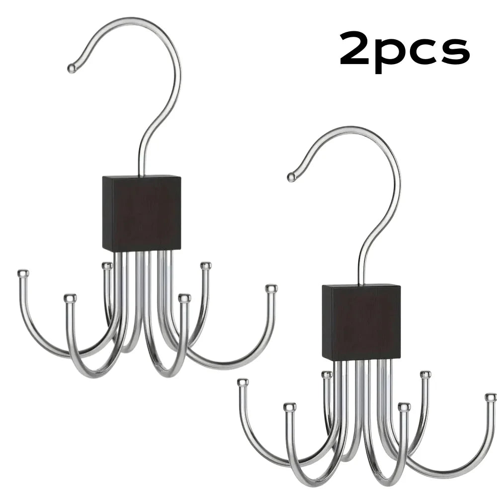 1/5 pièces Cintre de rangement rotatif à 360° Crochet multi-griffes Sac Ceintures métalliques Rack Organisateur en bois pour soutiens-gorge Cravates Accessoires de placard domestique