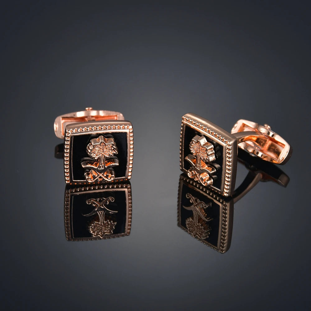 Boutons de manchette de qualité en tissu avec motifs de fleurs et de cheval doré, gemelos pour chemise française