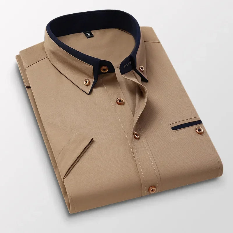 TFETTER Chemise d'été à manches courtes pour homme, boutonnée, col rabattu, décontractée, grande taille 5XL