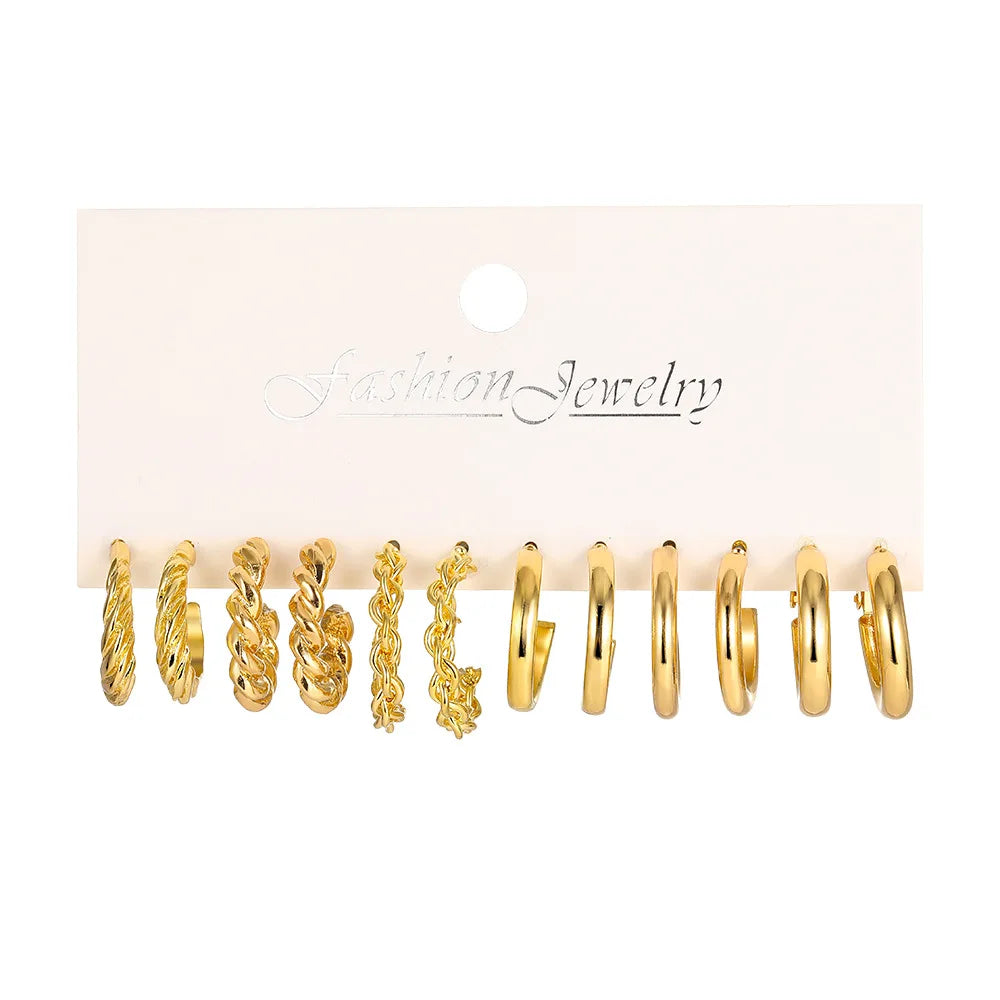 LATS Grand ensemble de boucles d'oreilles créoles bohèmes pour femmes, couleur or, style bohème, vintage, perle, boucles d'oreilles carrées, clous d'oreilles cœur en zircon, bijoux