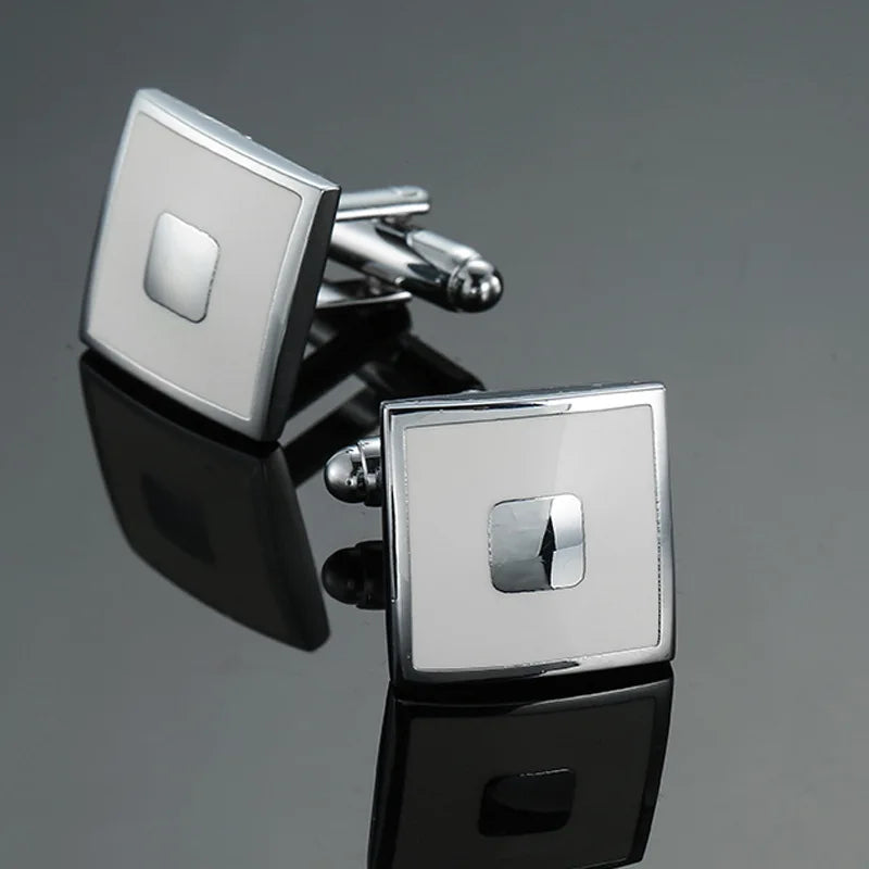 Boutons de Manchette Homme Luxe Argenté Vintage en Métal Boutons de Manchette Carrés Chemise Française Business Bijoux Cadeau de Mariage