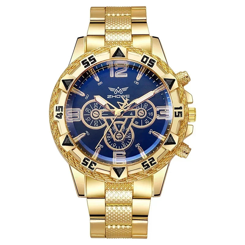 Montre de luxe pour hommes, bracelet en acier inoxydable, verre bleu-clair, montres à quartz pour hommes, grand cadran décontracté, bracelet-montre pour cadeaux pour hommes