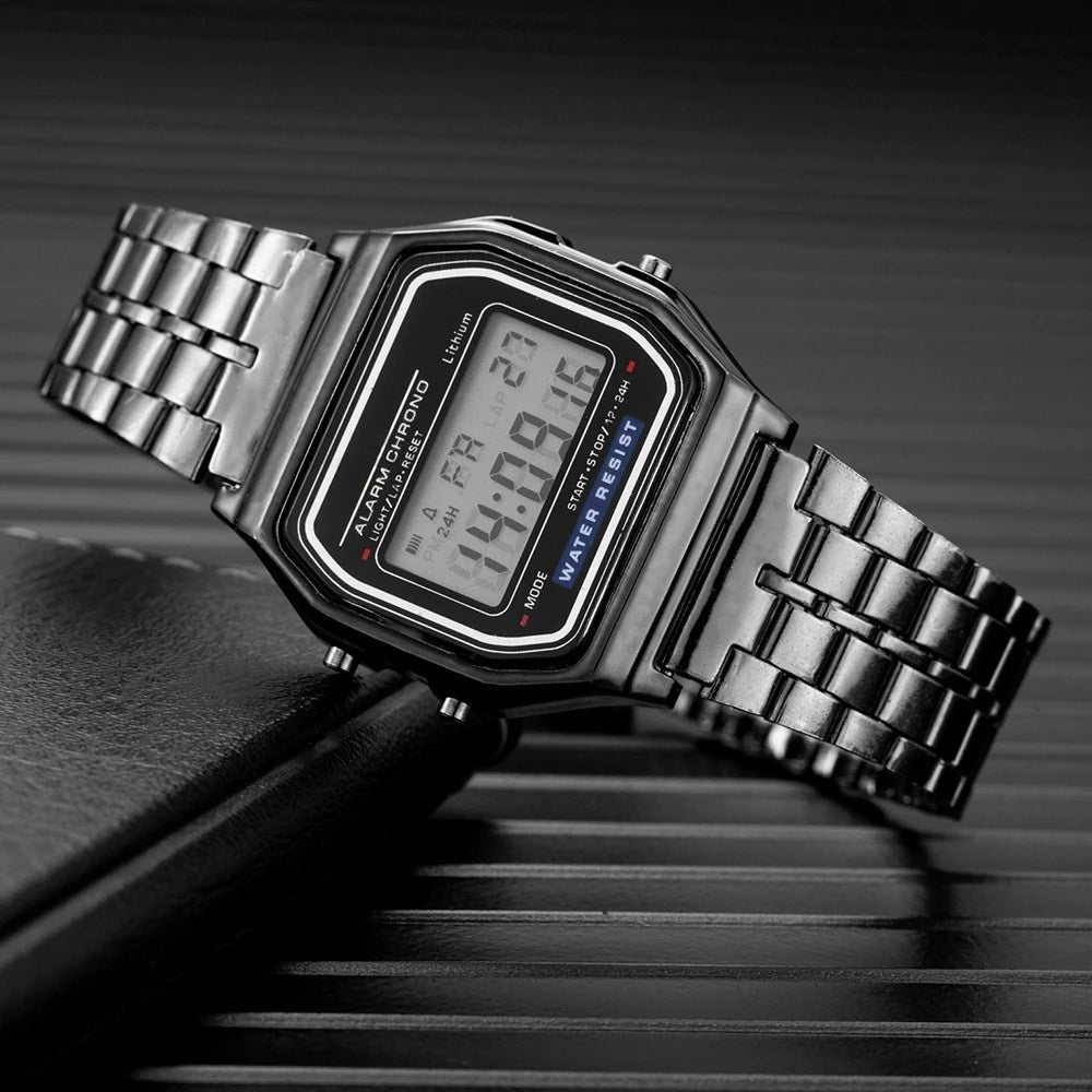 Montres numériques LED de luxe pour hommes, en acier inoxydable, or et argent, montre électronique, mode affaires, montres pour hommes, relogios masculino