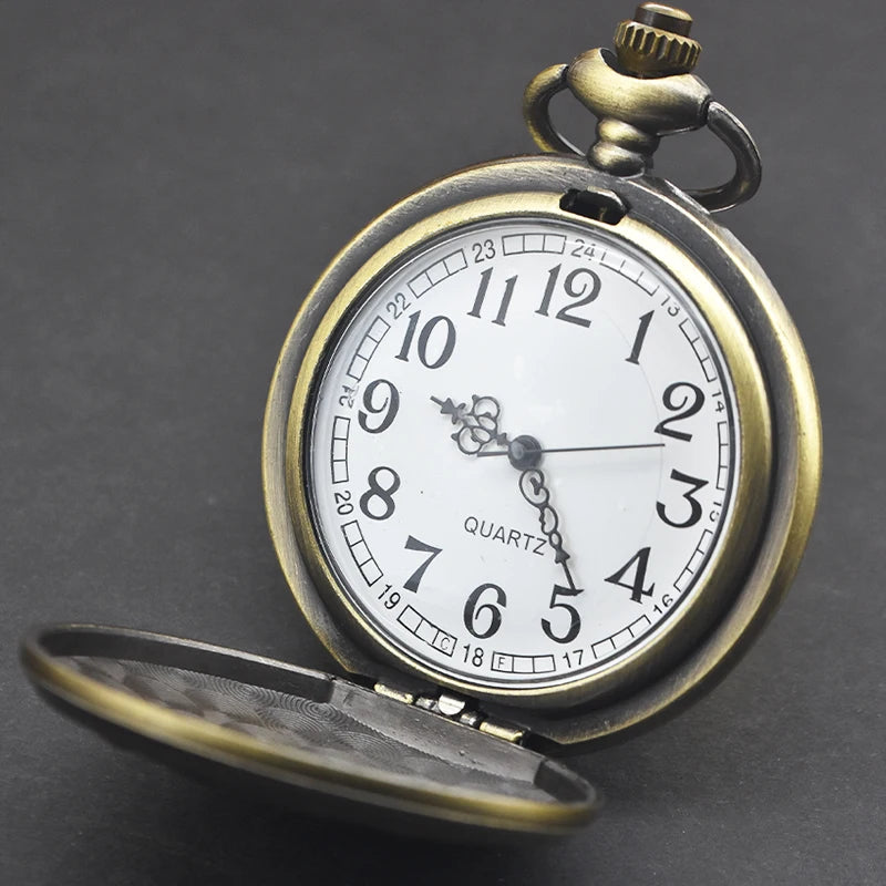 Steampunk Vintage Bronze Elk Carved Quartz Pocket Watch Necklace Pendant Clock Chain Men Women Chain Gift