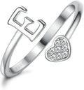 Fansilver Bagues initiales en argent sterling 925, bagues empilables réglables en forme de cœur, jolies bagues alphabétiques en forme de cœur, cadeau pour elle