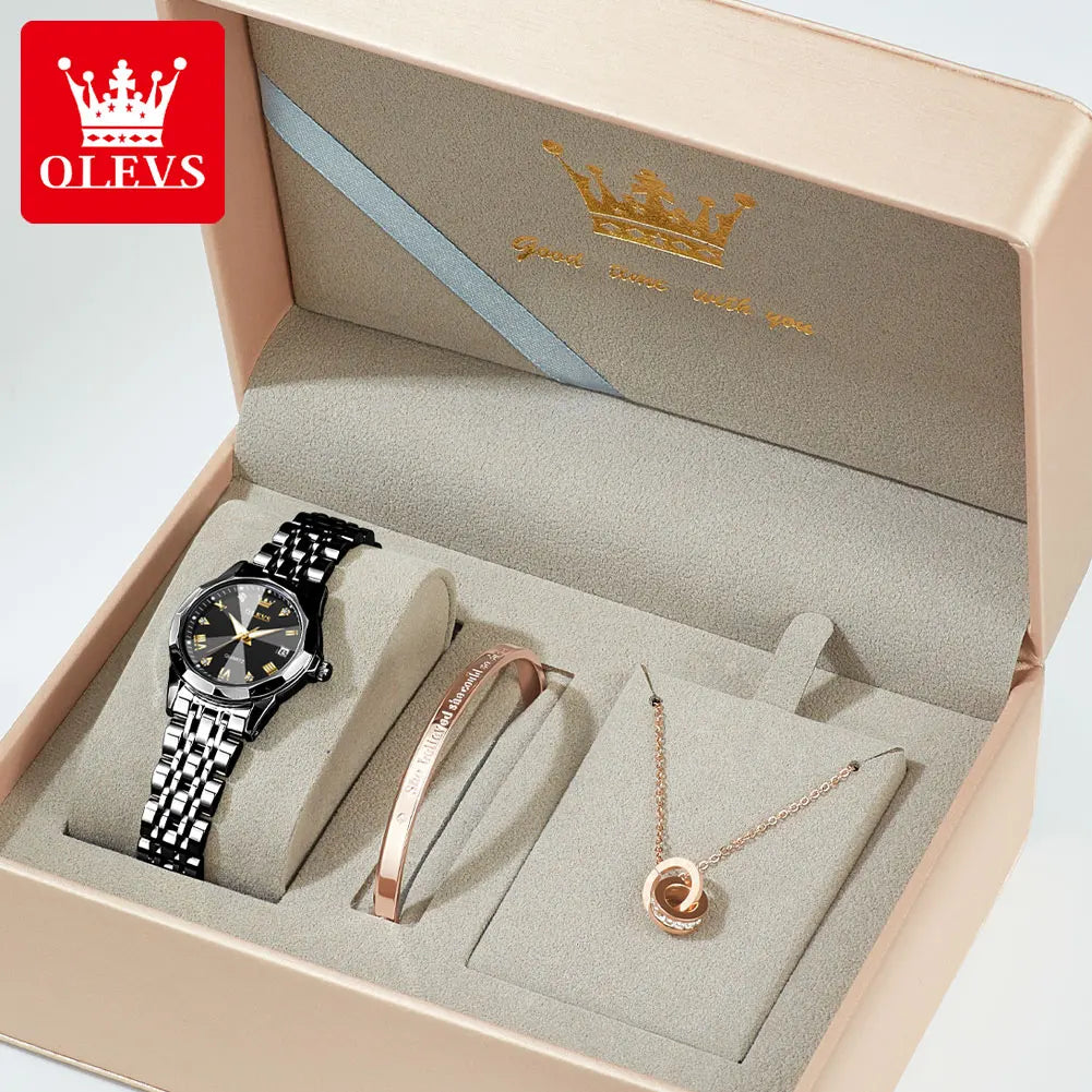 OLEVS 9931 Montre Femme Étanche Luxe Diamant Quartz Pour Femmes Échelle Romaine Calendrier Lumineux Élégante Montre-Bracelet Femme