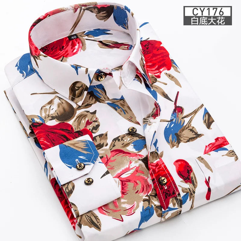 Nouvelle chemise pour hommes, mince, à manches longues, imprimée, printemps/été, sans repassage, décontractée, coupe ajustée, à la mode, respirante