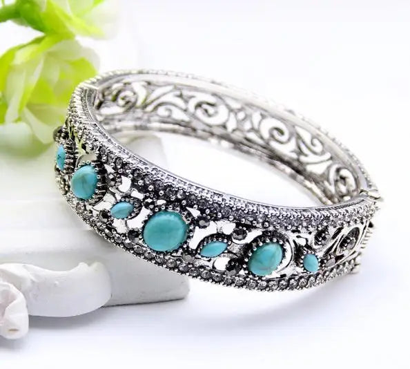 Bracelets Ronds en Résine avec Dinde Vintage pour Femmes Bijoux de Couleur Or Antique Manchette Bohème