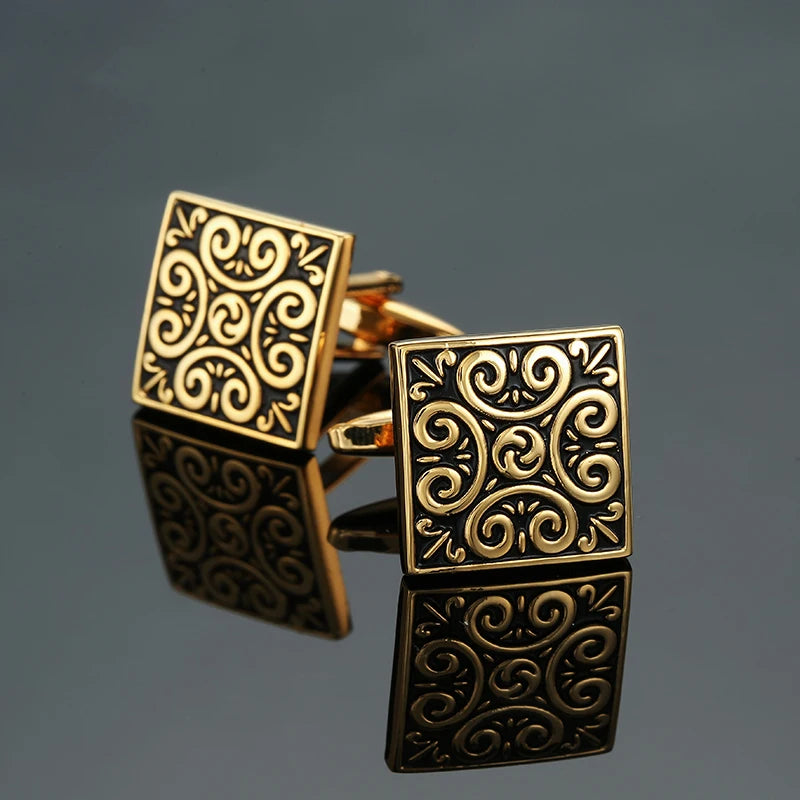 Boutons de manchette carrés classiques pour chemise française de luxe pour homme, motifs rétro bleus et noirs, accessoires de costume, bijoux, vente en gros