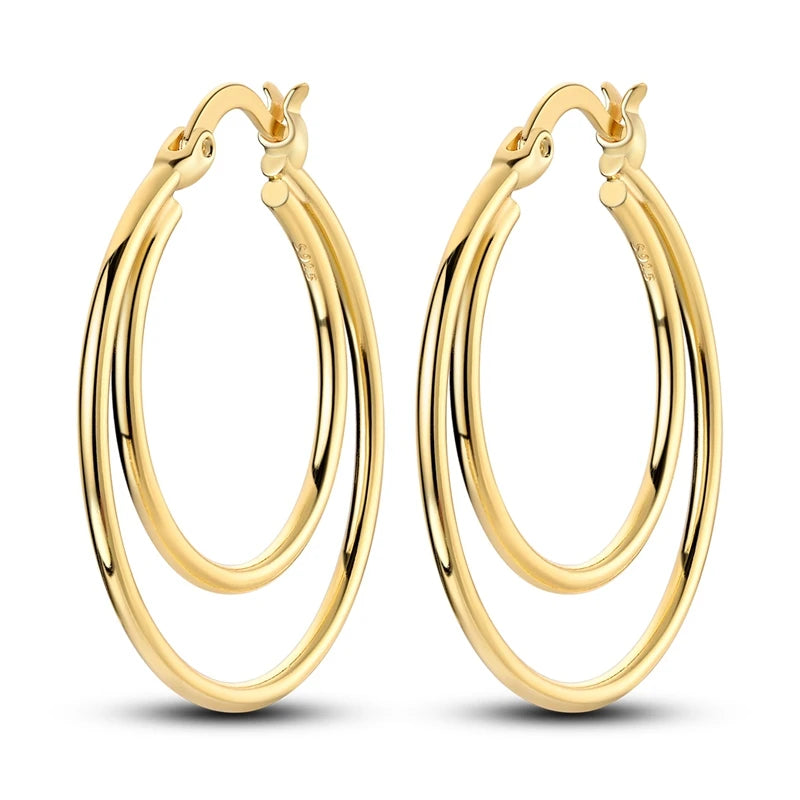 Boucle d'oreille Créole en Argent 925 pour Femme, Or Rose, Jaune, Pendientes Originales, Bijoux Minimalistes
