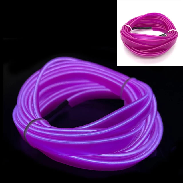 Fil EL de voiture Lumière LED Ambiance intérieure Bande LED Éclairage néon Guirlande Corde Fil Tube Décoration Tube flexible Couleurs LED Auto